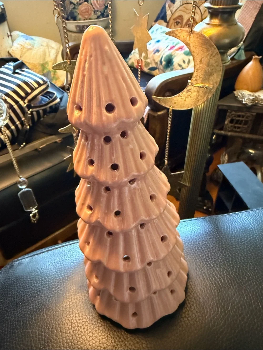 Vintage pink ceramic light up Christmas tree figurine